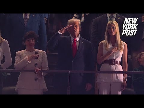 President Trump salutes during Super Bowl National Anthem